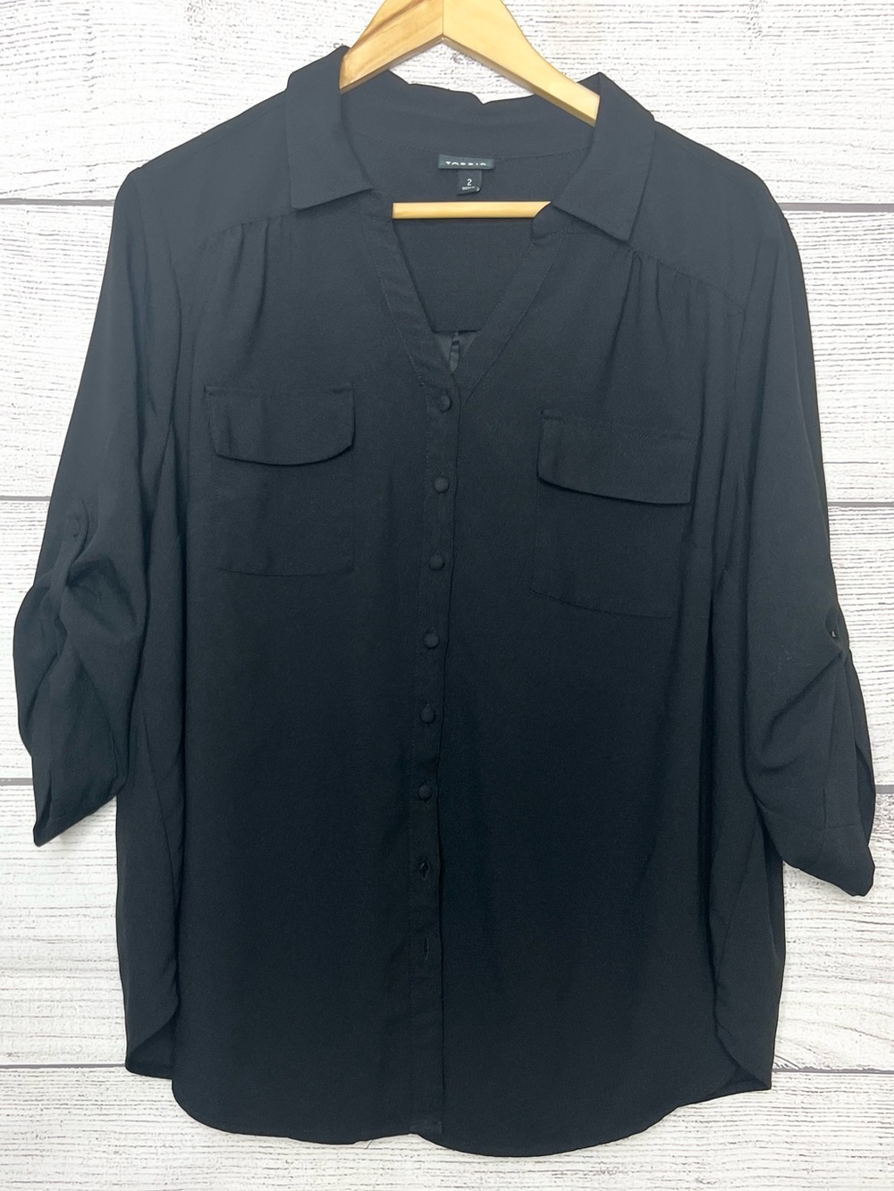 Torrid Black Collared Button Up 3/4 Sleeve Blouse Top Size 2X